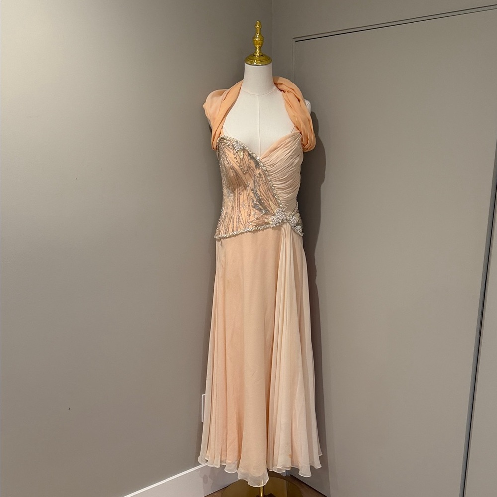 Bob Mackie Strapless Dress in Soft Peach and Shimmering Silver